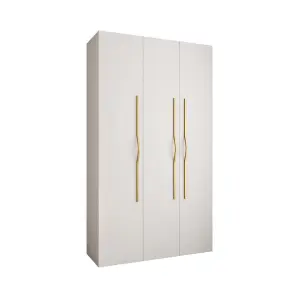 Stylish White Como II Hinged Door Wardrobe H2460mm W1400mm D500mm, Three Doors, Eleven Shelves, Two Hanging Rails, Gold Handles