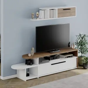 Decortie Lyra Modern TV Unit White Oak Effect with Storage and Wall Shelf 167cm