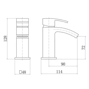 Rinse Bathrooms Mini Square Waterfall Bathroom Sink Monoblock Mixer Faucet Chrome