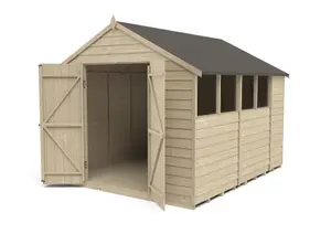 Forest Garden Overlap 10x8 ft Apex Wooden 2 door Shed with floor & 4 windows - Assembly service included