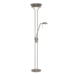 Satin Silver Mother And Child Free Standing Floor Lamp Light With Double Dimmer