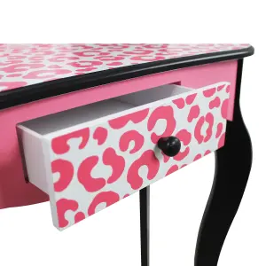 Teamson Kids Dressing Table, Play Vanity Set with Mirror & Stool - Pink/Black/Leopard Print