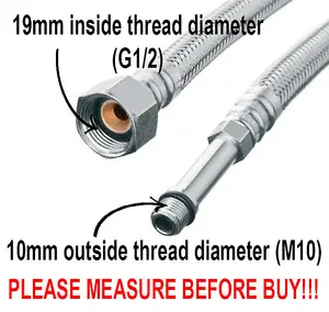 Invena 60cm 1/2 x M10 Flexi Flexible Kitchen Basin MonoBloc Tap Connector Hose Pipe