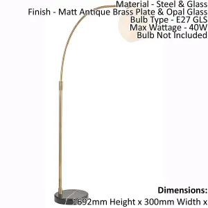 Floor Lamp Light - Matt Antique Brass & Opal Glass - 40W E27 - Complete Lamp