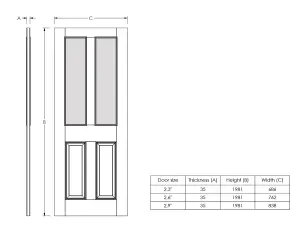 4 panel Frosted Glazed White Woodgrain effect Internal Door, (H)1981mm (W)838mm (T)35mm