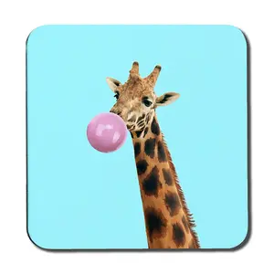 Concept giraffe with bubble gum on color background (Coaster) / Default Title