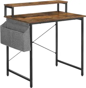 VASAGLE Computer Desk, Writing Study Desk with Monitor Stand, Fabric Storage Bag, X-Bars, Adjustable Feet, 80 x 55 x 90 cm