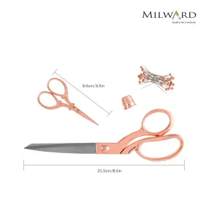 Set: Dressmaking (21.5cm) and Embroidery (9.5cm), Thimble & Pins: Rose Gold