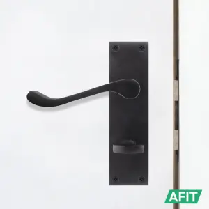 AFIT Matt Black Victorian Scroll Bathroom Door Handle Set - 1 Pair of Black Internal Lever Handles on Backplate with Lock (64mm)