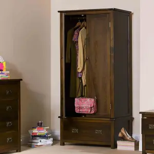 Wardrobe 2 door, 1 drawer, rich dark brown lacquer finish, Boston range