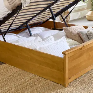 Wooden Ottoman Storage Bed in Natural, size Single