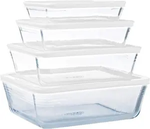 Pyrex Cook & Freeze - Set Of 4 Rectangular Boxes With Lid - Borosilicate Glass - Ideal For Freezing And Meal Prep - Made In France