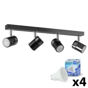 ValueLights Rosie Black Ceiling Bar Spotlight and GU10 Spotlight LED 5W Warm White 3000K Bulbs