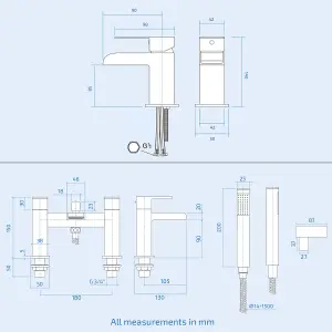 Nes Home Ozone Bathroom Waterfall Cloakroom Tap, Bath Shower Mixer Tap & Waste Chrome