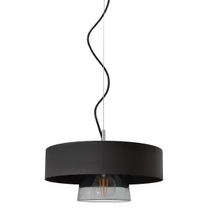 Luminosa Babilon Cylindrical Pendant Ceiling Light Black, Smokey Glass 29cm