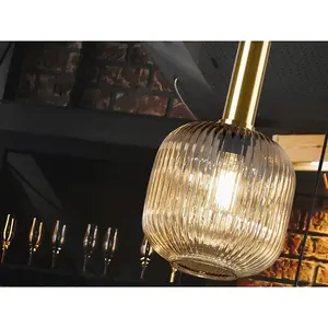 Luminosa Norma Globe Pendant Ceiling Light Black, Brass, Amber Glass, E27