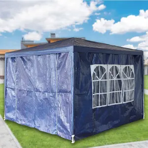 BIRCHTREE 3X3M Outdoor PE Gazebo Patio Shade Canopy Waterproof 4 Pieces Sidewalls Blue