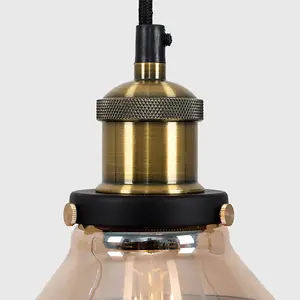 ValueLights Wallace Black and Gold Ceiling Light Pendant with Amber Tinted Clear Glass Shade with LED Filament Bulb In Warm White