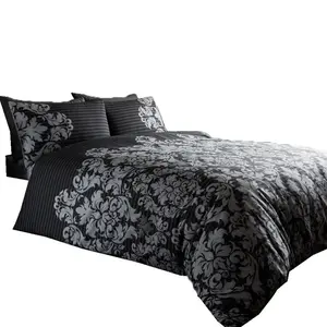 Kern Cotton Blend Damask Duvet Cover Set with Pillowcases Black / Super King - 2 Standard Pillowcases