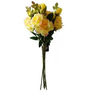 Pack of 6 x 80cm Artificial Yellow Rose Stem - 18 flowers