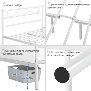 Yaheetech White 4ft6 Double Metal Bed Frame with Curved Design Headboard and Footboard