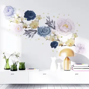 Walplus White Magnolia With Blue Watercolour Flowers Wall Stickers Mural Decal