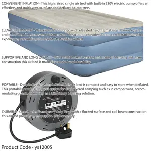 Single High Raised Inflatable Air Bed with Built-In Pump and Extension Lead for Camping