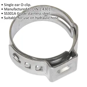 25 PACK Stainless Steel Single Ear O-Clip - 15.3mm to 18.5mm Diameter - Fixing