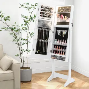 Costway Standing Jewelry Cabinet Lockable Jewelry Armoire w/ LED Lights