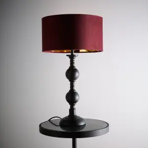 Churchgate Black Metal Base Table Lamp with Red Wine Velvet Shade