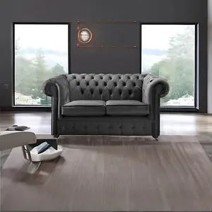 Chesterfield 2 Seater Fabric Malta Slate 05 Sofa