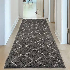 Moroccan Dark Grey Shaggy Living Room Rug 840