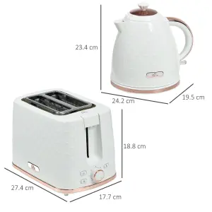 HOMCOM Kettle and Toaster Set 1.7L Fast Boil Kettle & 2 Slice Toaster Set White