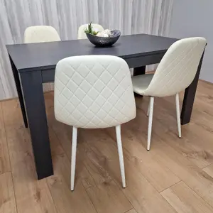 Dining Table and 4 Chairs  Black Dark Grey 4 Leather Cream  Chairs Wood Dining Set Furniture