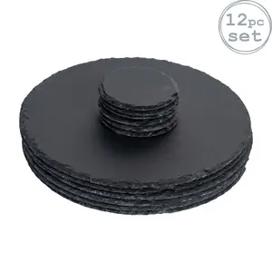 Argon Tableware - Round Slate Placemats & Coasters Set - 12pc