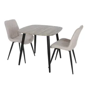 Core Products Aspen Grey Oak Effect 80cm Square Dining Table with 2 Natural Fabric Diamond Stitch Design Chairs