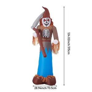 10ft Halloween Inflatables Outdoor Decorations, Scarecrow Death with scythe with Build-In LED for Yard Party Holiday