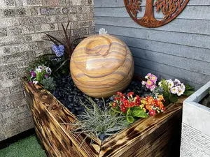 Sandstone Sphere Water Feature - Mains Powered - Natural Stone - L50 x W50 x H50 cm