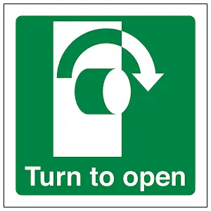 Turn To Open Clockwise Door Sign - Adhesive Vinyl - 100x100mm (x3)