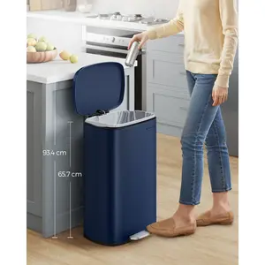 Kitchen Bin 50L, Pedal Bin For Kitchen, Rubbish Bin, Soft Close, Step-On Pedal, Steel, Inner Bucket Blue