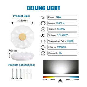 18W LED Ceiling Light 6500K,1950 Lumen,Flower Shape