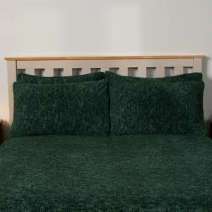 Teddy Fleece 4 x Pillowcase Marl Supersoft Warm Plush Pillow Cover, Dark Green