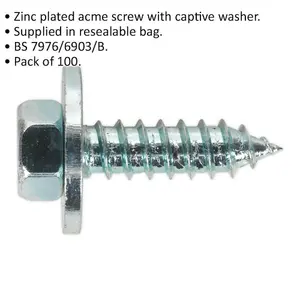 100 Pack M12 x 3/4 Inch Zinc Plated Acme Screws with Captive Washers