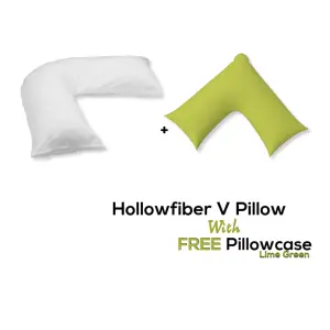 V Pillow With FREE V Pillowcase Polycotton Cover Orthopedic Neck & Back Support Hollowfiber Filled Pillow