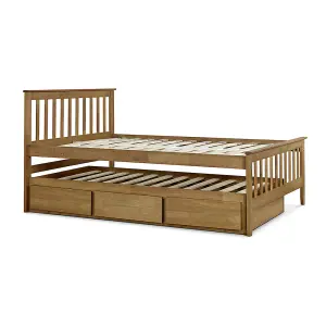 Malvern Oak Finish 3 Drawer Double Wooden Storage Bed With Trundle Underbed