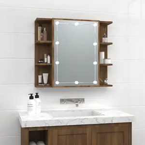 Berkfield Mirror Cabinet with LED Brown Oak 70x16.5x60 cm