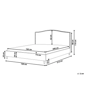 Fabric EU King Size Bed White LED Grey MONTPELLIER