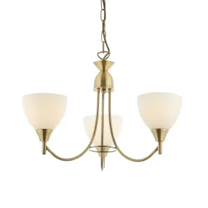 Anson Lighting Royal Antique Brass and Opal Glass 3 Light Ceiling Pendant