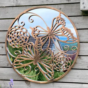 Butterflies Round Tree of Life Style Outdoor Garden Copper Wall Mirror Great Memorial or Wedding Gift Decor