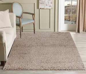 Serdim Rugs Plain Living Room Shaggy Area Rugs L.Beige 80x150 cm